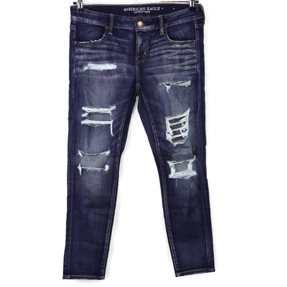 American Eagle Super Low Jegging Jeans Size 12 Short Super Stretch X Destroyed - Picture 1 of 7